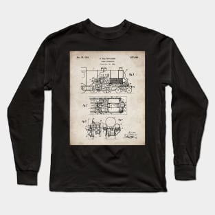 Steam Train Patent - Steam Locomotive Art - Antique Long Sleeve T-Shirt